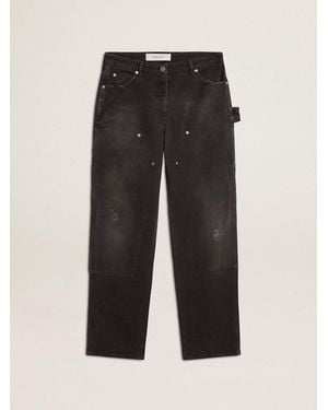 Golden Goose Distressed Cotton Jeans With Front Patches - Black