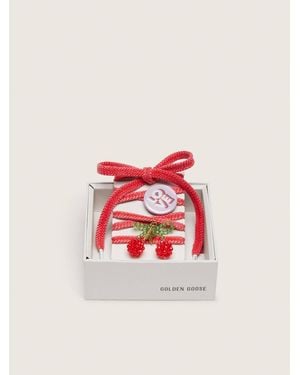 Golden Goose Lacets Skins Rouges Avec Broche Rose E Charm En Forme De Cerises, Femme, Taille - Blanc