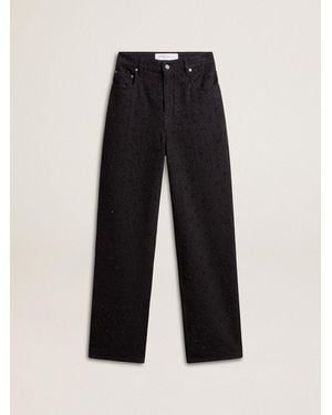 Golden Goose Cotton Denim Pants With Crystal And Stone Decoration - Black