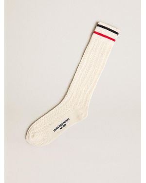 Golden Goose Calzino Lungo Di Colore Bianco Vintage A Coste Con Stripes Bicolor, Donna, Taglia - Neutro