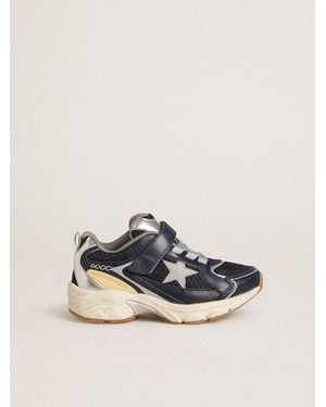 Golden Goose Lightstar Young En Cuir Et En Mesh Bleus Avec Étoile En Cuir Gris, Taille