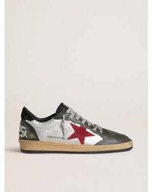 Golden Goose Ball Star Ltd Pour Homme En Cuir Lamé Argenté Avec Étoile En Cuir Velours Rouge Et Empiècements Noirs, Homme, Taille - Multicolore