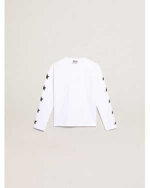 Golden Goose Long-Sleeved T-Shirt With Contrasting Stars - Natural