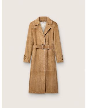 Golden Goose Trench-Coat Pour Femme En Cuir Velours Sable Avec Ceinture, Femme, Taille - Neutre
