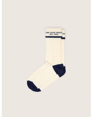 Golden Goose Chaussettes Blanc Vieilli Avec Revers Et Détails Bleu Foncé, Homme, Taille - Neutre