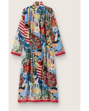 Golden Goose Robe Caftan Femme En Voile De Coton Écru Avec Imprimé Multicolore, Femme, Taille - Blanc
