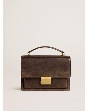 Golden Goose Sac Venezia En Cuir Liégé Marron Foncé Vintage Avec Détails Dorés, Femme, Taille