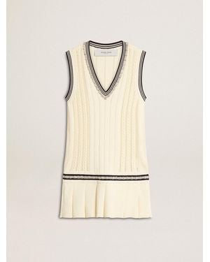 Golden Goose 'Worn- Cotton Vest Dress With Dark Ribbing And Crystals - Natural