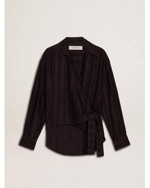 Golden Goose Shirt With Vertical Stripes And Side Knot Closure - Blue