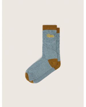 Golden Goose Chaussettes Côtelées Bleu Ciel Avec Détails Bruns Et Logo Jaune, Homme, Taille