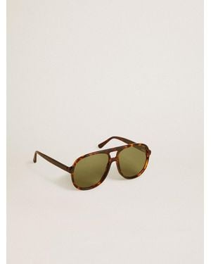 Golden Goose Aviator Style Sunglasses With Tortoiseshell Frame And Lenses - Natural
