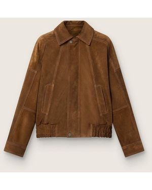 Golden Goose Tobacco Suede Bomber Jacket - Natural