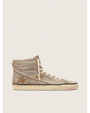 Golden Goose Slide Lab Pour Homme En Cuir Velours Tabac Avec Cristaux Et Étoile En Cuir Velours Tabac, Homme, Taille - Neutre