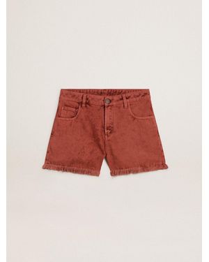 Golden Goose Short Pour Femme En Denim Rouge Brique Avec Broderie Golden Mediterraneo Femme, Taille