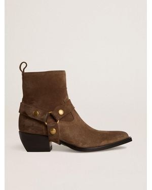 Golden Goose Bottes Basses Debbie En Daim Gris Tourterelle Avec Boucle Amovible, Femme, Taille - Marron