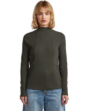 G-Star A Line Slim Rib Mock T-Shirt - Black