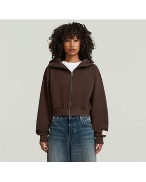 G-Star Cropped Full Zip Hoodie Relaxed Sweater - Brown