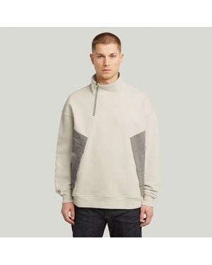 G-Star Fabric Mix Half Zip Sweater - Natural
