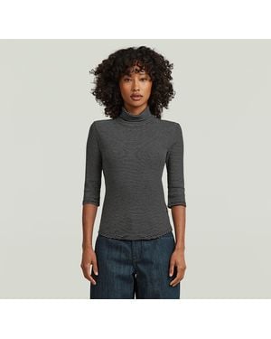 G-Star Striped Slim Mock T-Shirt - Black