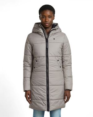 G-Star Whistler Hooded Quilted Slim Long Coat - Grey