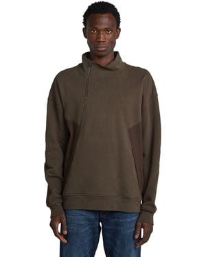G-Star Fabric Mix Half Zip Sweater - Brown