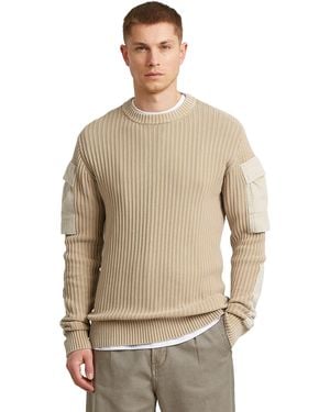 G-Star Woven Mix Washed Knit Pullover - Natural