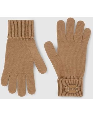 Gucci Wool Gloves With Horsebit - Natural