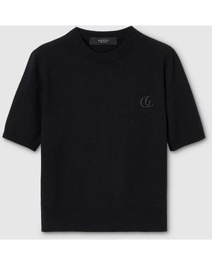 Gucci Knit Wool Top With Embroidery - Black