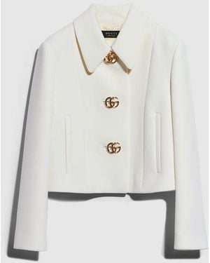 Gucci Crêpe Wool Jacket With Double G Button - White