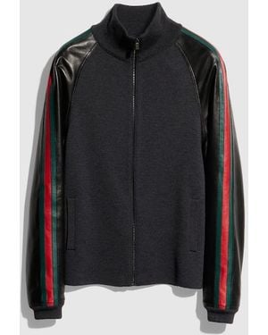 Gucci Fine Rib Wool Zip Jacket With Web - Black