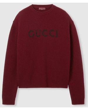 Gucci Wool Cashmere Rib Knit Sweater - Red
