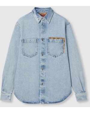 Gucci Washed Denim Shirt With Gg Insert - Blue