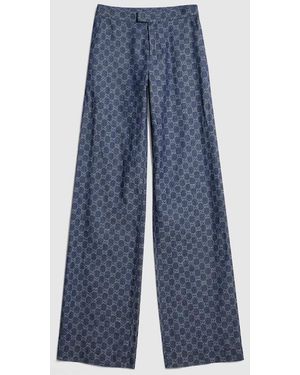 Gucci Gg Cotton Denim Jacquard Pants, Size 40 It, Ready-To-Wear - Blue