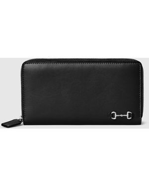 Gucci ホースビット付き ジップアラウンドウォレット, ブラック, レザー