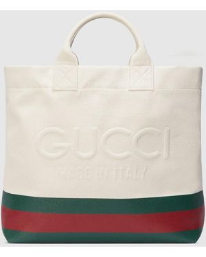 Gucci エンボス ディテール付き キャンバス トートバッグ, ホワイト, ファブリック