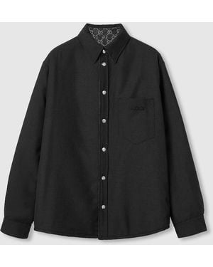 Gucci Reversible Wool And Gg Denim Shirt - Black