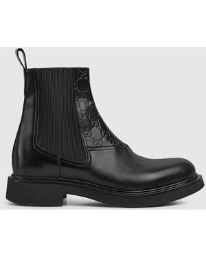 Gucci Ankle Boot With Gg Detail, Uk - Black