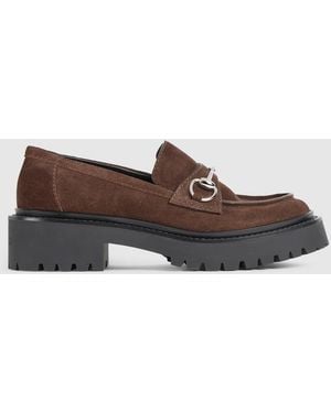 Gucci Loafer With Horsebit And Lug Sole, Suede - Brown