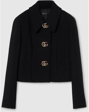 Gucci Crêpe Wool Jacket With Double G Button - Black
