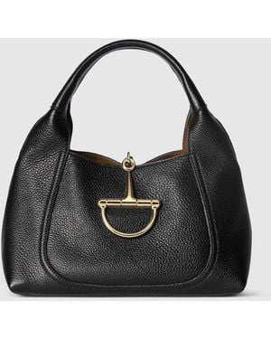 Gucci 〔グッチ ソフトビット〕ミディアム トップハンドルバッグ, ブラック, レザー