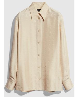 Gucci Crest Silk Habotai Jacquard Shirt, Size 42 It, Ready-To-Wear - Natural