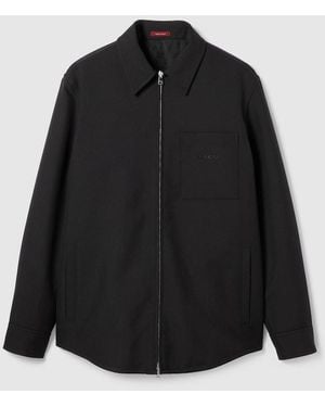Gucci ウールツイル ジップオーバーシャツ, ブラック, ウェア