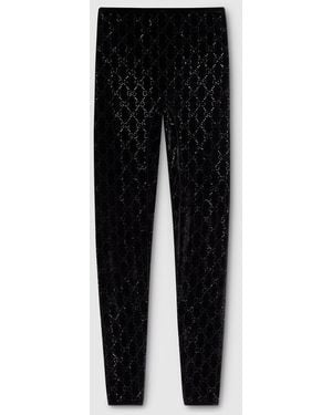 Gucci Gg Crystal Embroidered Leggings, Size Xxs, Ready-To-Wear - Black