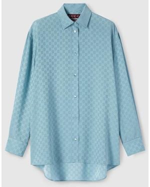 Gucci Gg Silk Jacquard Oversize Shirt - Blue