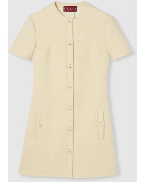 Gucci Textured Wool Tweed Dress - Natural