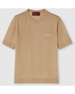 Gucci インターシャ カシミア＆シルク トップ, ベージュ, ウェア - ナチュラル