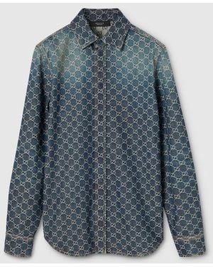 Gucci Gg Cotton Denim Jacquard Shirt - Blue