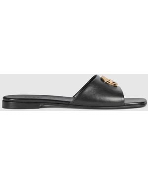 Gucci Slide Sandal With Double G, Uk - Black