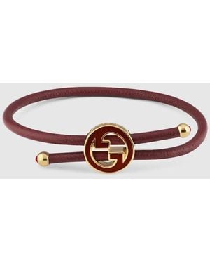 Gucci Bracelet With Enamel Round Interlocking G - Brown