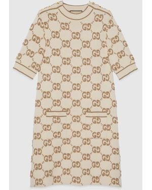 Gucci GG Bouclé Jacquard Wool Dress - Natural